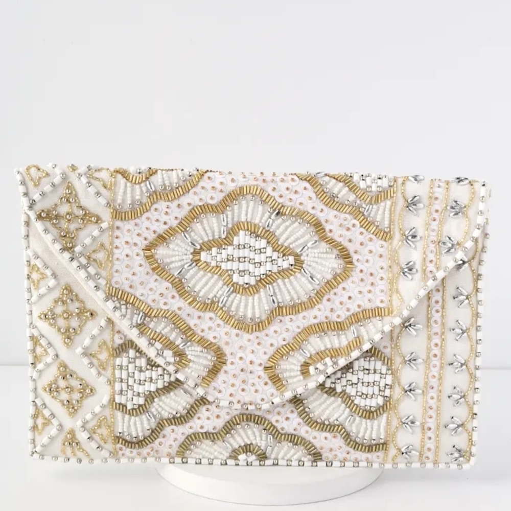 Lulus Etched In Stone Breaded Clutch (With Gold Chain Strap)